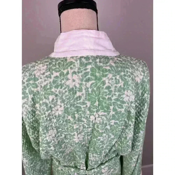 April Cornell Women's S/M Green Textured Robe Kimono Tie Long Sleeve Floral - Picture 8 of 10